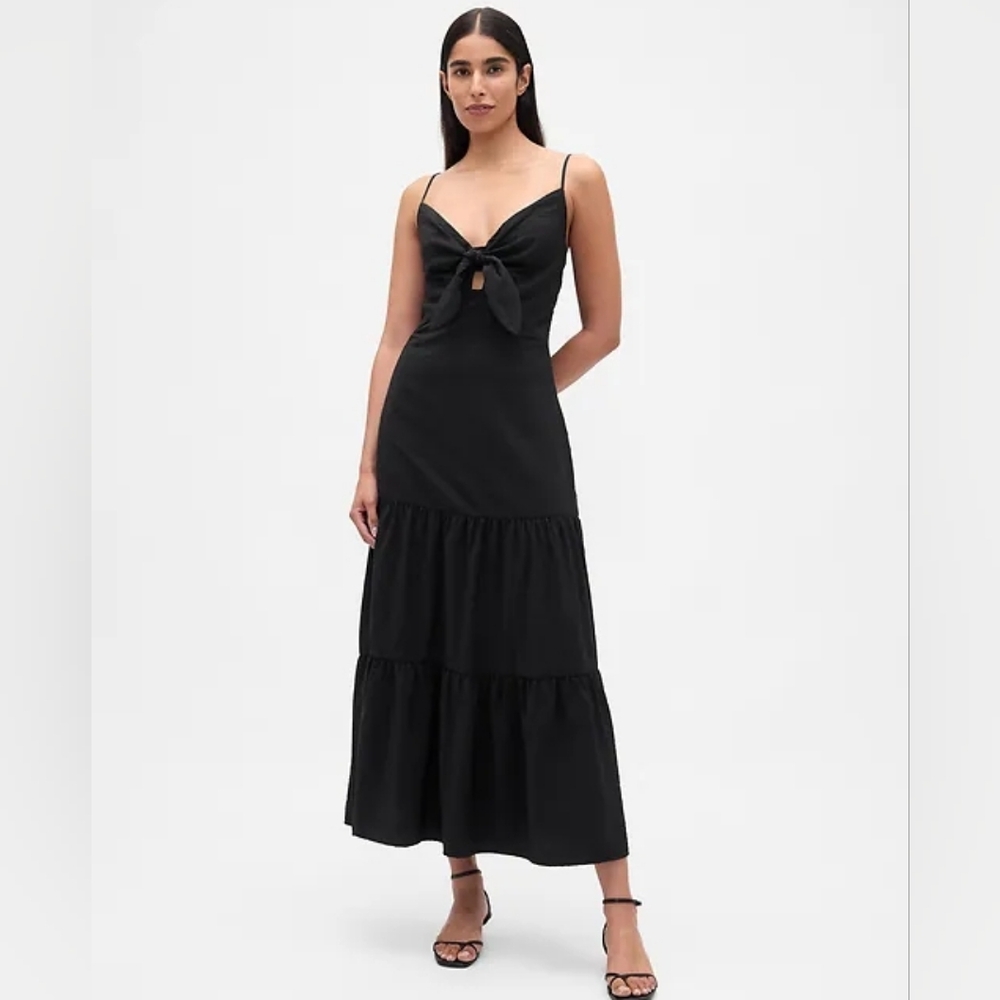 NWT - GAP Tie-Front Tiered "True Black" Maxi Dress - Size XL Tall
